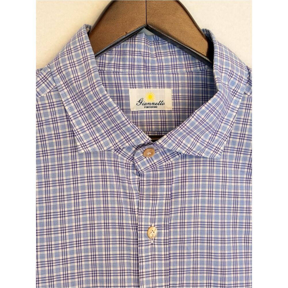 Giannetto Portofino Men’s Plaid Shirt Made Italy 100% Cotton MOP Buttons Fall